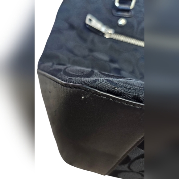 Coach Top Zip Black Signature Monogram Tote with Leather Trim, Horse & Carriage - Picture 11 of 14